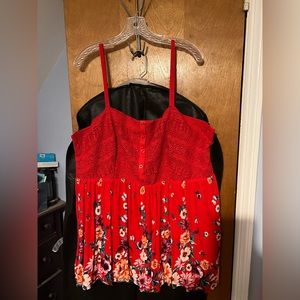 Red crochet lace floral tank